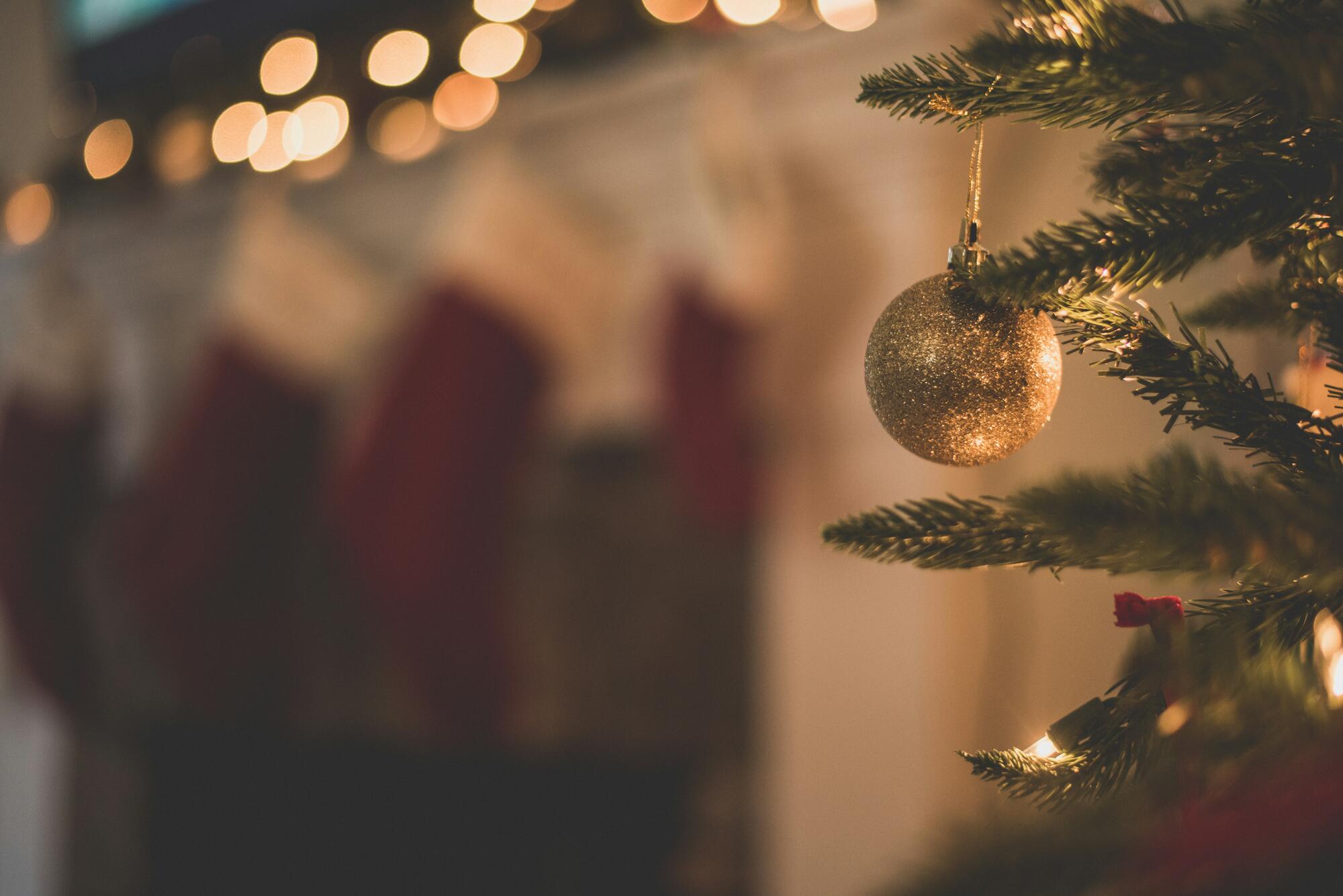 A shining christmas ball on a tree