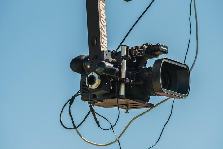 A hanging video camera