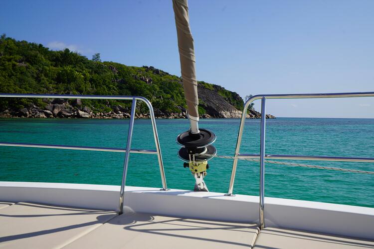 A boat within land view